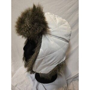 Eddie Bauer Trapper Flap Aviator Faux Fur Quilted White Hat Cap Adult Size S/M